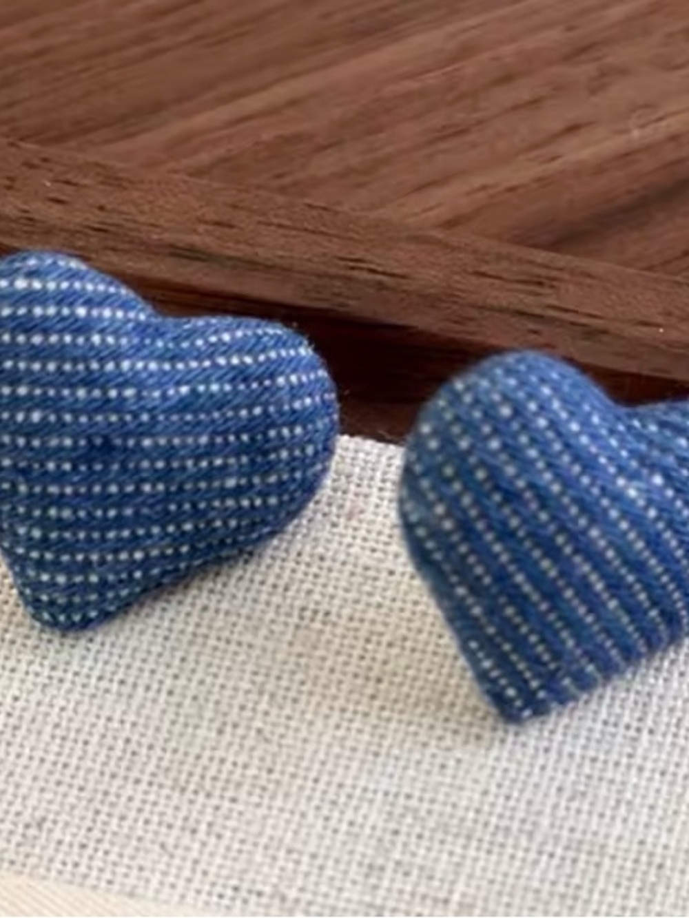 Blue Striped Heart Fabric Earrings
